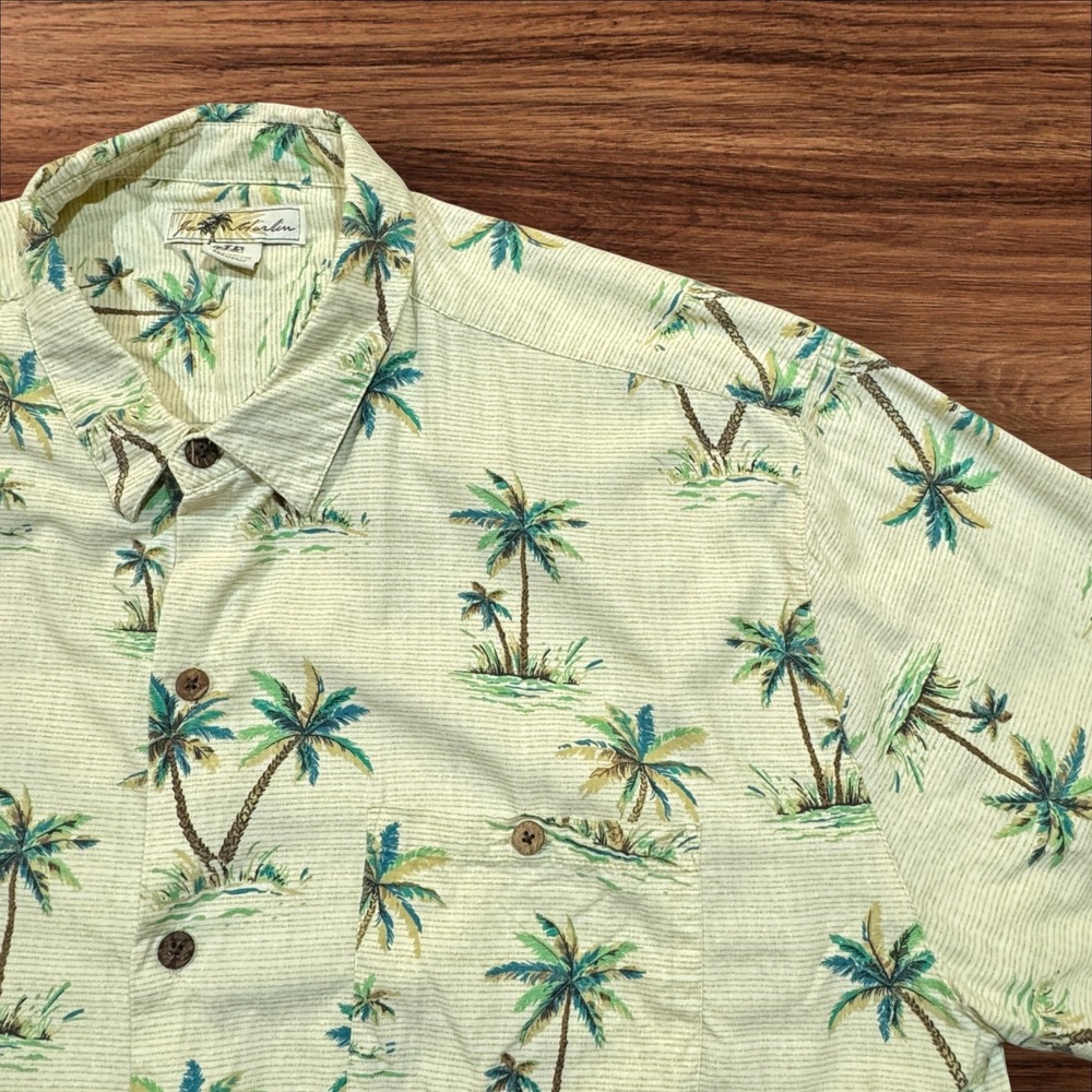 Joe Marlin Shirt Men's 3XLT Beige Palm Tree Print Short Sleeve Button Up - Picture 2 of 14